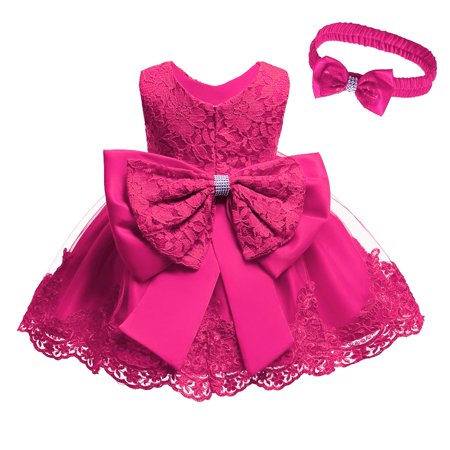 

Newborn Bowknot Dress Infant Baby Girls Ruffle Lace Tulle Dress with Headwear Embroidery Pageant Party Wedding Gowns