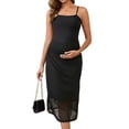 thumbnail image 1 of Vestido de maternidad de malla con fruncidos en los lados para mujer INSPIRE CHIC, vestido ajustado de tirantes para embarazadas, ideal para invitadas de boda, color negro, talla XL, 1 of 6