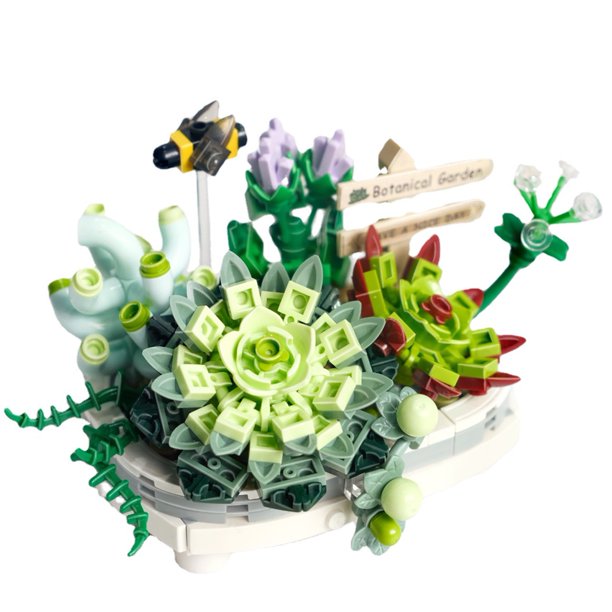 Juego de bloques de construcción de mini bonsái suculentos, kit de colección botánica de plantas suculentas para adultos, decoración del hogar, no compatible con Lego (389 piezas) ShuxiuWang 8390613419910