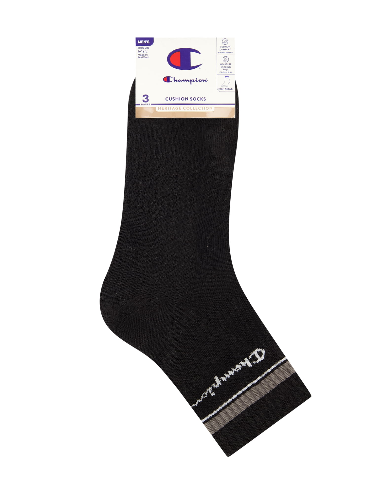 Champion Men’s Ankle Socks 3 Pack – Half Terry Cushion, Moisture-Wicking, Arch Support, Stretch Comfort, Sizes 6–12.5