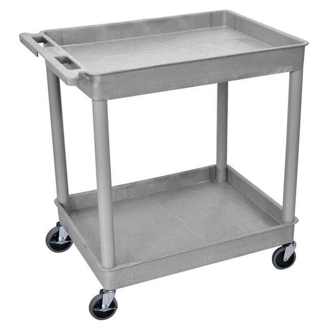 Luxor Furniture TC11-G 2-Level Polymer Utility Cart w/ 400-lb Capacity, Raised Ledges