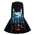 thumbnail image 3 of Skull Print Vintage Dress for Women Long Sleeve Gothic Halloween Dress A Line Retro Party Swing Dresses, 3 of 3