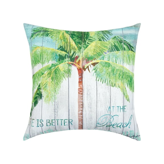 At The Beach Coastal Tropical Beach Premium Indoor/Outdoor Accent Throw Pillow, 18" x 18"