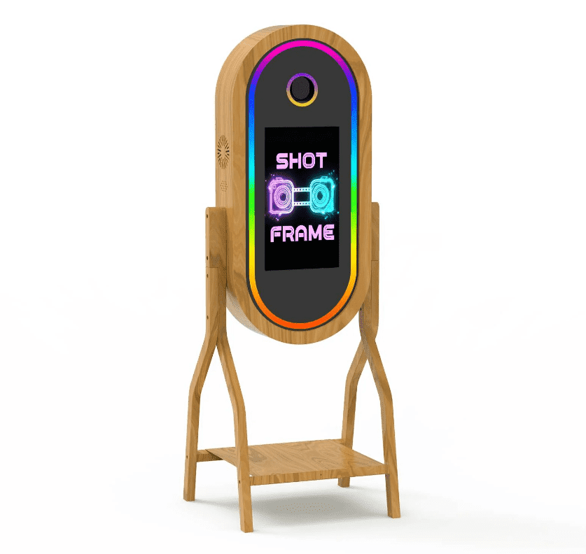 Mirror Photo Booth 50'' Wooden Magic Mirror Photo Booth with 21.5'' Interactive Touch Screen Built-in i5 Mini PC Suitable for Photography Needs in Various Locations