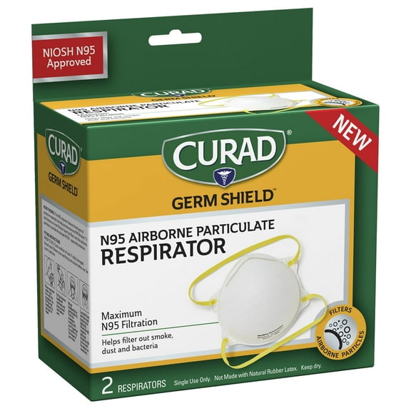 Curad N95 Airborne Particulate Respirator, One Size, 2 count