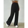 thumbnail image 6 of Niusricy Women Solid Basic Knit Wide Leg Pants Ladies Textured Straight-leg Trousers Bow Elastic Waistband Sweatpants Loose Casual Pull On Sweater Pants Bottom Fashion Daily Clothes Streetwear, 6 of 7