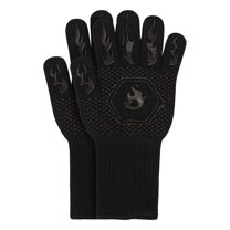 Unique Bargains Oven Mitts Heat-Resistant Cooking Gloves Black Fire 12.6x5inch