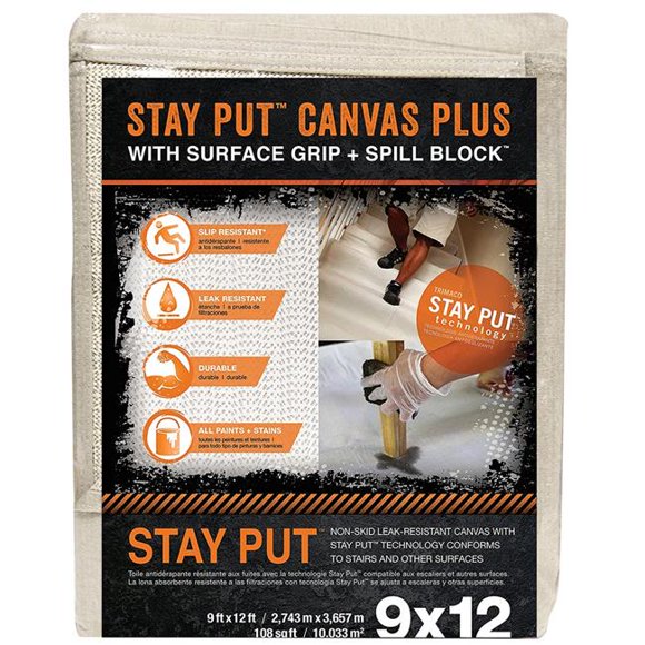 Trimaco 268808 9 x 12 ft. Stay Put Canvas with Anti Slip Barrier plus Spill Block Drop Cloth, Pack of 6