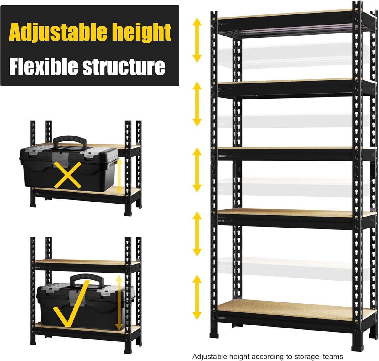 Garage Shelving Storage Shelves Heavy Duty 5 Tier Metal Shelving Units for Storage Adjustable Utility Shelf Rack, 27.5" W x 11.8" D x 60" H
