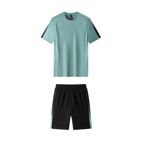 Mrmaere Men's Crew Neck T Shirt and Shorts Set Short Sleeve 2 Piece Pullover Solid for Active Training Army Green L