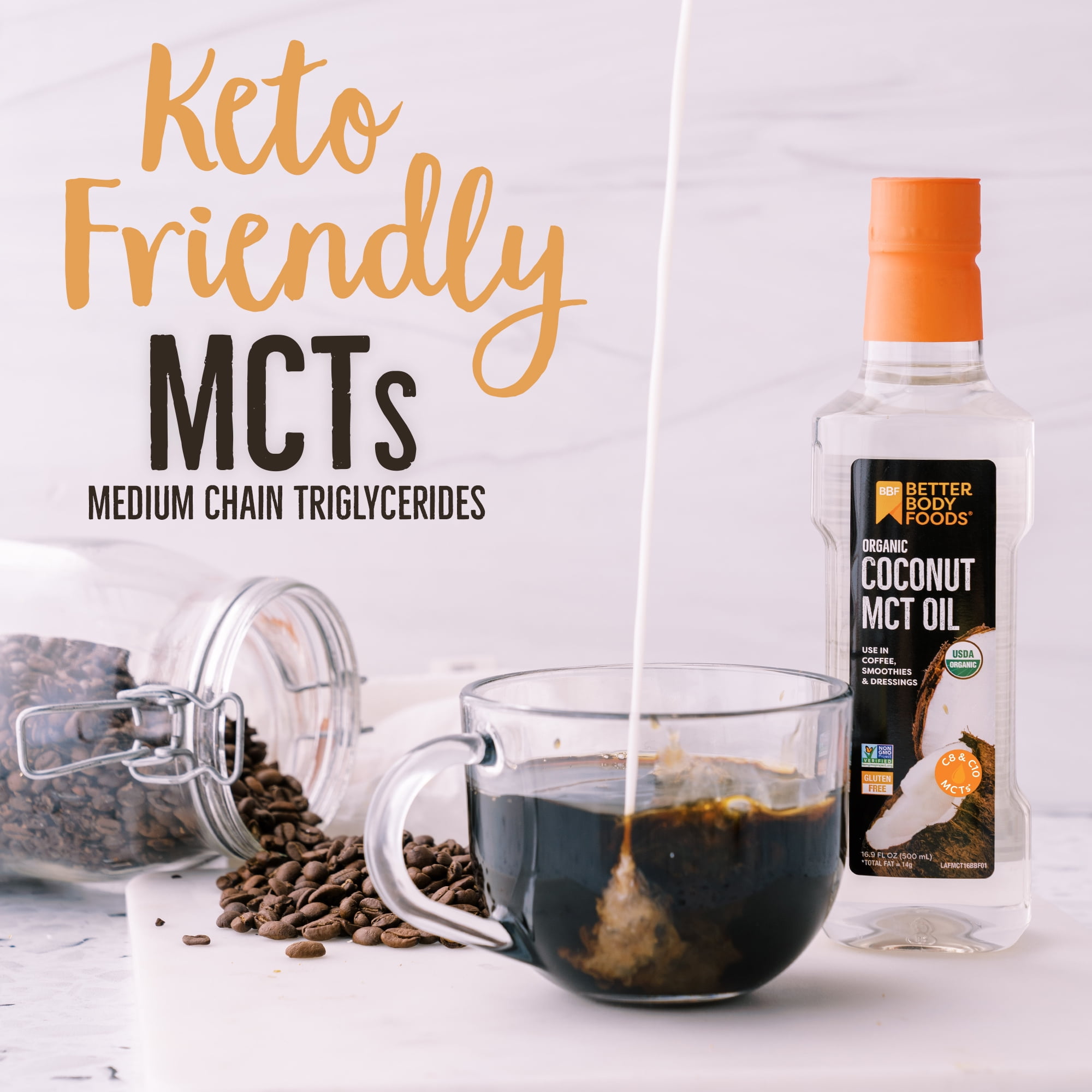 (2 pack) BetterBody Foods MCT Oil Concentrated MCTs from Organic Coconut Oil, 500ml