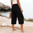 thumbnail image 6 of Soyumi Women's Culottes Linen Cropped Wide Leg Pants Elastic Waist Casual Palazzo Trousers with Pockets, Black, 6 of 7