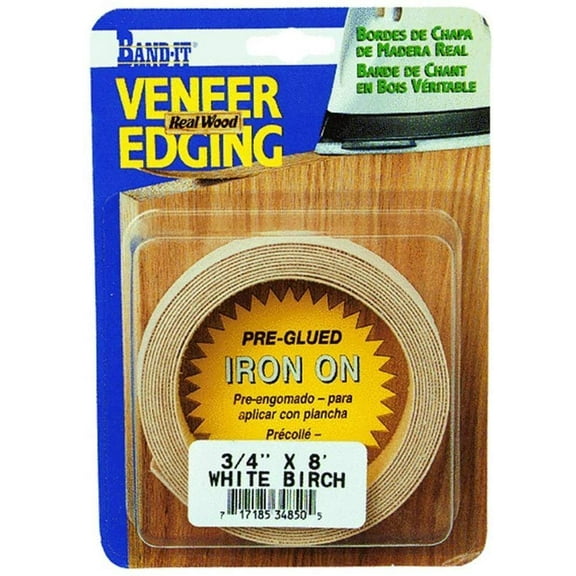 Band-It 34850 Real Wood Veneer Iron-On Edgebanding, White Birch, 3/4" x 8'