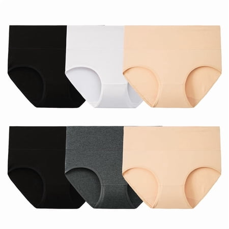 INNERSY Women's Cotton Underwear High Waisted Briefs 6-Pack, Full Coverage Panties(L,Essential)