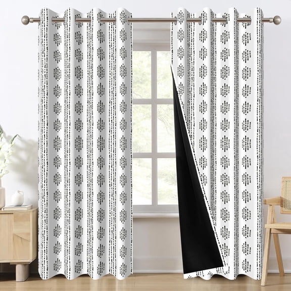 DaShan Black and White Blackout Curtains for Living Room,Boho Striped Window Drapes for Bedroom,52x84 Inch,2 Panels
