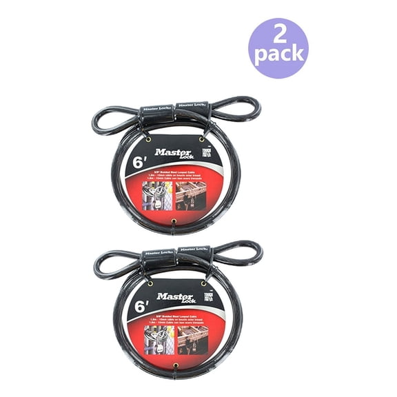 2-pack Master Lock Looped Cable Lock - 6 Ft x 3/8 In - 2 Pack — Indoor & Outdoor Use, NEC-Compliant