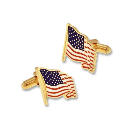 - PinMart's USA Patritoic American Flag Cufflinks with Gift Box - Gold or Silver