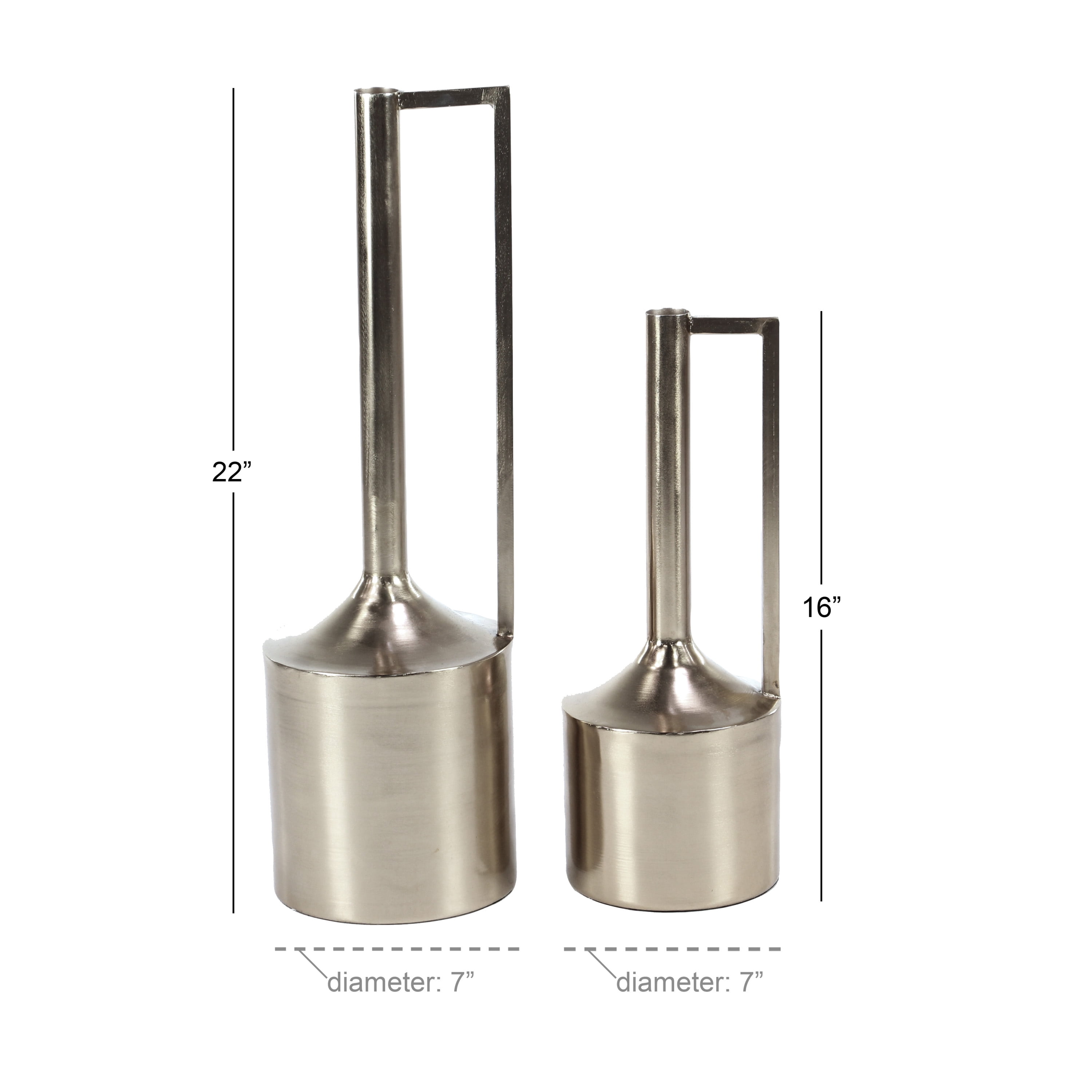 DecMode 16", 22"H Silver Metal Vase with Handles, Set of 2