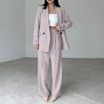 thumbnail image 2 of QATAINLAV Women's Fall Two Piece Outfits Blazer Jacket and Wide Leg Pants Business Casual Suit Sets Solid Color Blazers Matching Dress Pants with Pockets, Gray, L, 2 of 8