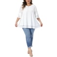 thumbnail image 2 of Agnes Orinda Women's Plus Size Tops Crew Neck Ruffle Short Sleeve Blouse Double Layered Summer Casual Solid Shirts 1X White, 2 of 6