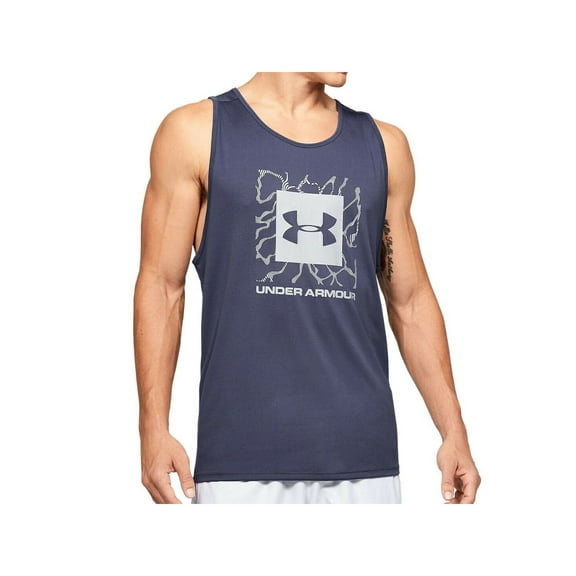 UNDER ARMOUR Mens Blue Logo Graphic Sleeveless Scoop Neck Tank Top S