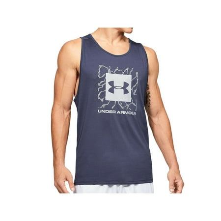 UNDER ARMOUR Mens Blue Logo Graphic Sleeveless Scoop Neck Tank Top S