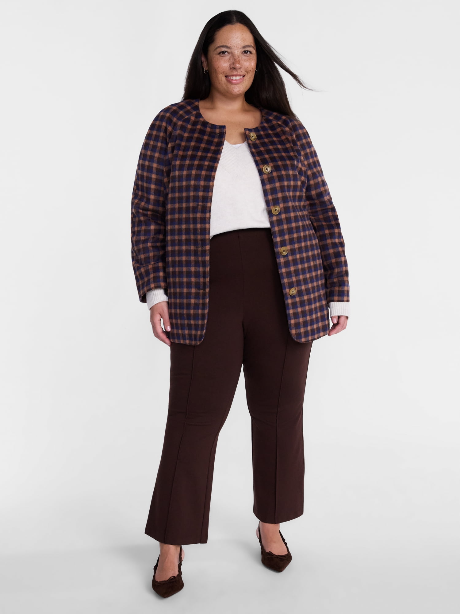 Terra & Sky Women’s Plus Belted Button Front Coat with Long Sleeves, Sizes 0X-5X