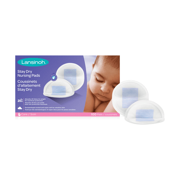 Lansinoh Stay Dry Disposable Nursing Pads, Breast Pads, Breastfeeding Essentials for Moms, 100 Pads, Soft and Super Absorbent