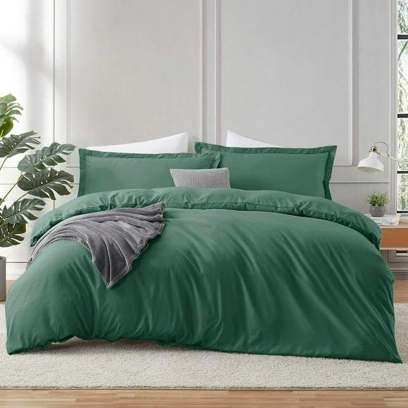 Harbor Dark Green Duvet Cover Queen Size - 3 Piece Queen Duvet Cover Set, Soft