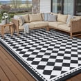 thumbnail image 2 of BERTHMEER 8'x10' Large Outdoor Rugs Waterproof Plastic Rugs Checkered Patio Rugs Straw Rugs Camping Rugs, Porch,Deck Rugs, RV Rugs for outside, Black & White, 2 of 5
