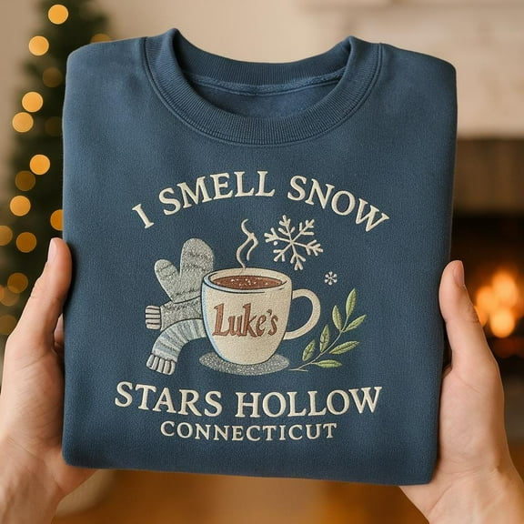Embroidered I Smell Snow Sweatshirt, Cozy Winter Womens Christmas Crewneck
