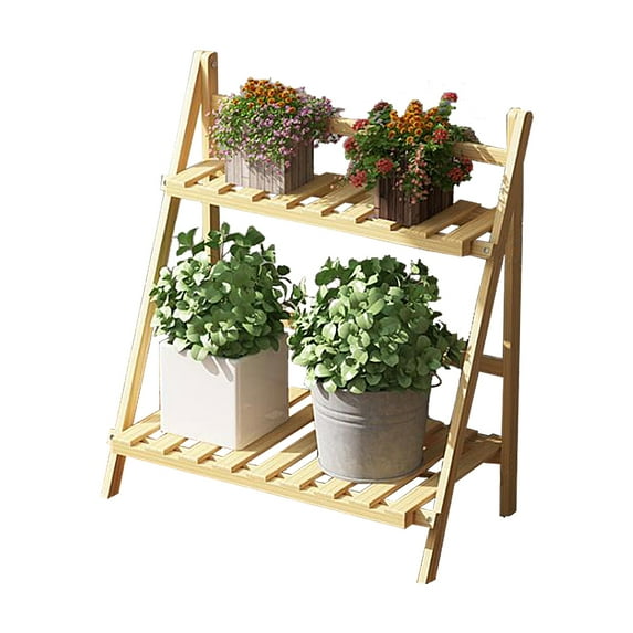 Planter Shelf Flower Stand Entryway Porch 2 Tiers Bamboo Patio Balcony Livingroom Wooden Flowerpot Holder