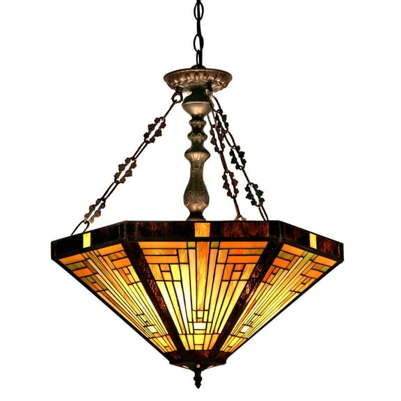 CH33359MR22-UH3 INNES Tiffany-style 3 Light Mission Inverted Ceiling Pendant Fixture 22" Shade