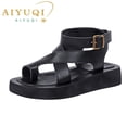 thumbnail image 2 of Sandalias AIYUQI de cuero genuino para mujer, novedad de verano 2023, sandalias con punta de Clip, zapatos romanos para mujer, sandalias Muffin WHS MTO Tan Jianjun unisex, 2 of 2