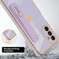 thumbnail image 2 of Designed for Samsung Galaxy A14 5G Case with Strap Luxury Love Heart Plating Gold Bumper Phone Cover Wristband Kickstand Full Body Protective Slim Case for Women-Purple, 2 of 12