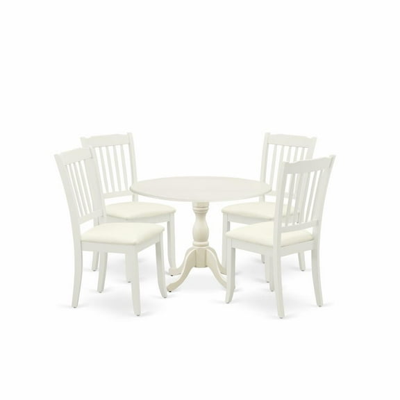 East West Furniture DMDA5-LWH-C 5 Piece Dining Room Set Consists of 1 Drop Leaves Dining Room Table and 4 Linen White Kitchen Chairs with Slatted Back - Linen White Finish