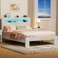 thumbnail image 3 of ENYOPRO Full Bed Frame with Storage Headboard, Wood Platform Bed with LED Strips and Charging Station, Heavy Duty Mattress Foundation, Hold 500 LBS, Easy Assembly, White, 3 of 5