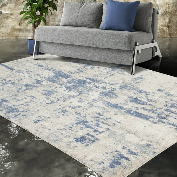 Allstar 5x7 Modern Area Rug in Blue with Sapphire Blue Abstract Weathered Texture design (4' 11" x 7' 0")