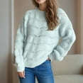 thumbnail image 5 of Aueoeo Casual Sweater Women Fall Winter Sweater Long Sleeve Ribbed Knit Pullover Loose Crewneck Sweater Blue L, 5 of 7