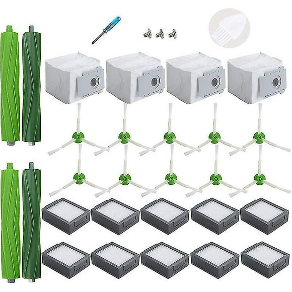 Replacement Accessories For Irobot Roomba I3+ I4+ I6+ I7+ I7 Plus I8+, 4 Dust Bags, 10 Filters, 10 Side Brushes, 2 Rubber Brushes