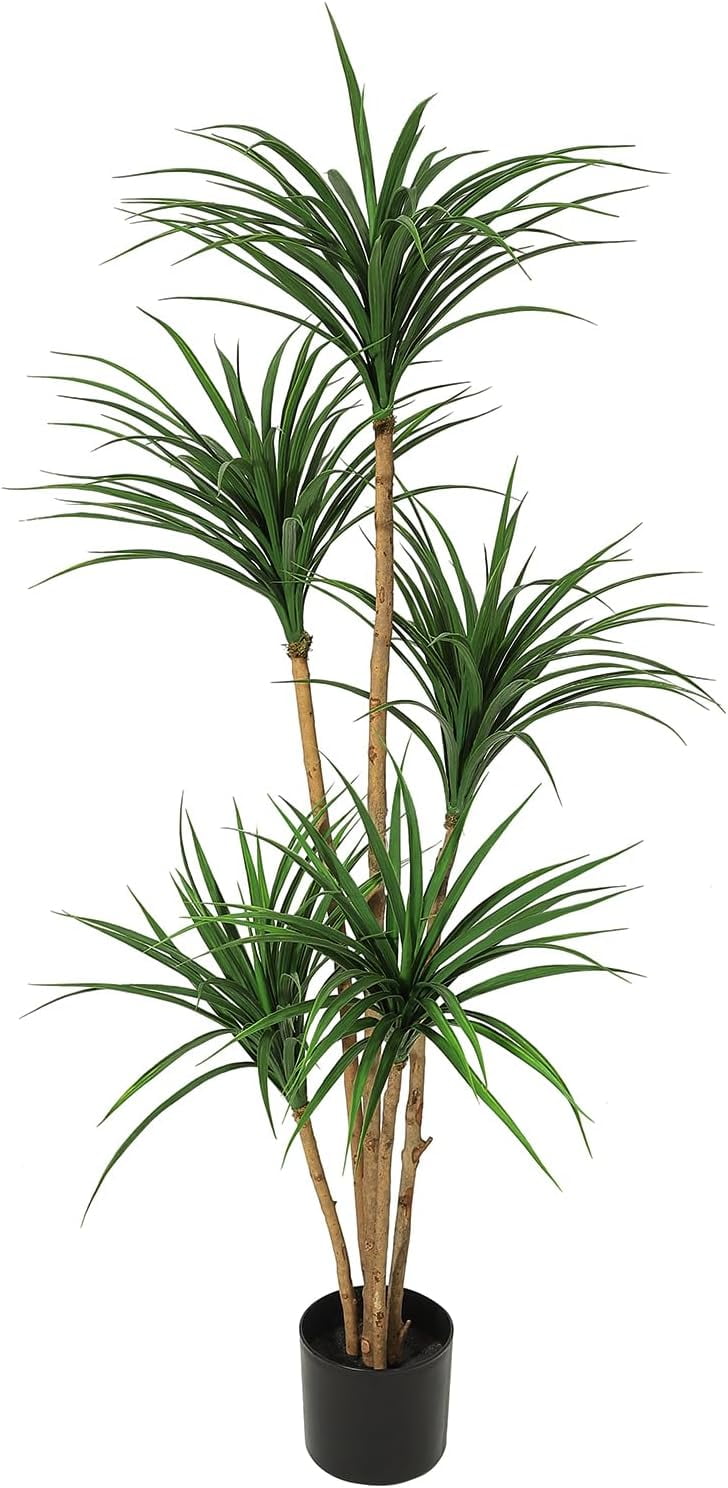 Dracaena Artificial Plant,4FT/5FT/6ft Tall Faux Dracaena Plant with Pot Faux Plants Indoor Artificial House Floor Plants Outdoor Fake Dracaena Trees for Home Office Decor Ideal Housewarming Gift