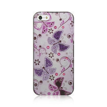 Insten Spot Diamond Hard Clip On Case Lady Butterfly For Apple iPhone SE / 5 /