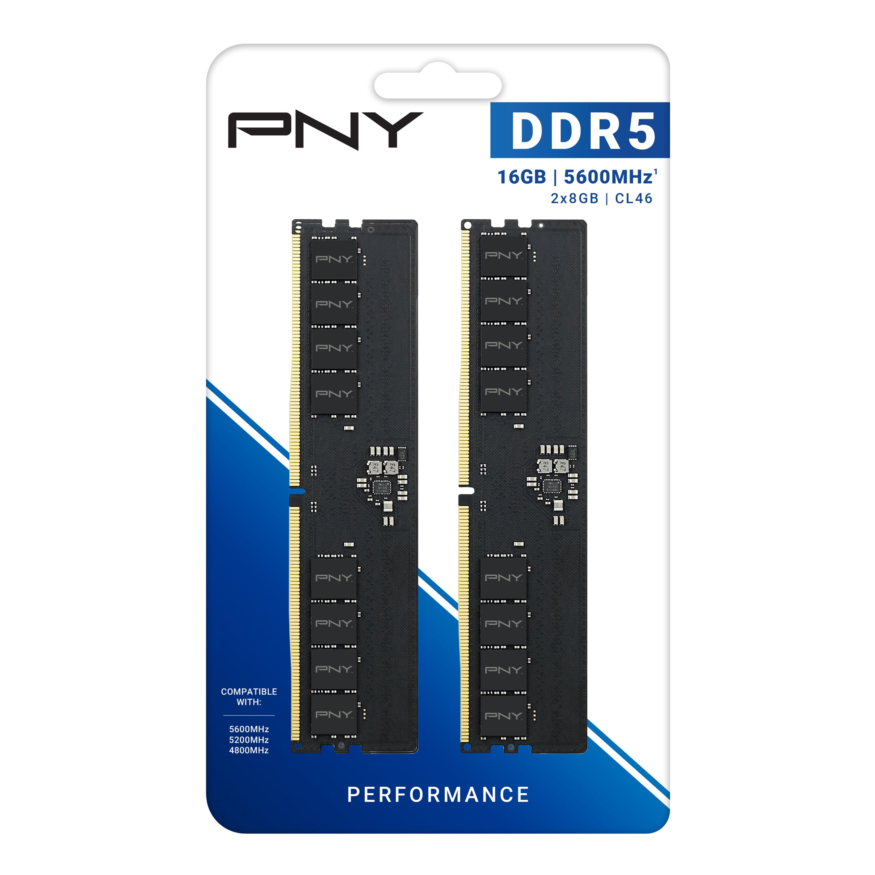 PNY Performance 16GB (2x8GB) DDR5 RAM 5600MHz (PC5-44800) - CL46, 1.1V - Compatible with 5200MHz, 4800MHz - Desktop Memory Kit - MD16GK2D5560046-TB - Not Compatible with Intel 15th Gen