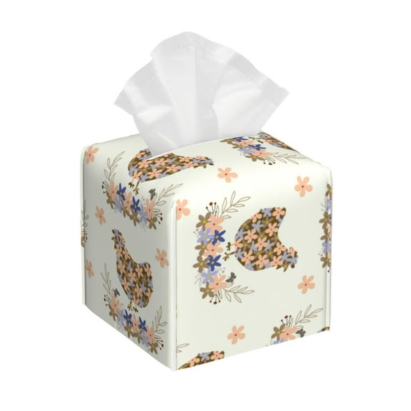 Tissue Flower Chicken Box Cover Holder, Square by Xecao - Leather Decorative Organizer for Tabletop, Bathroom, Car, Office