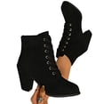 thumbnail image 4 of Miqool Women's Faux Leather Lace Up Ankle Boots Round Toe Block Heels Winter Cold Weather Warm Booties, 4 of 9
