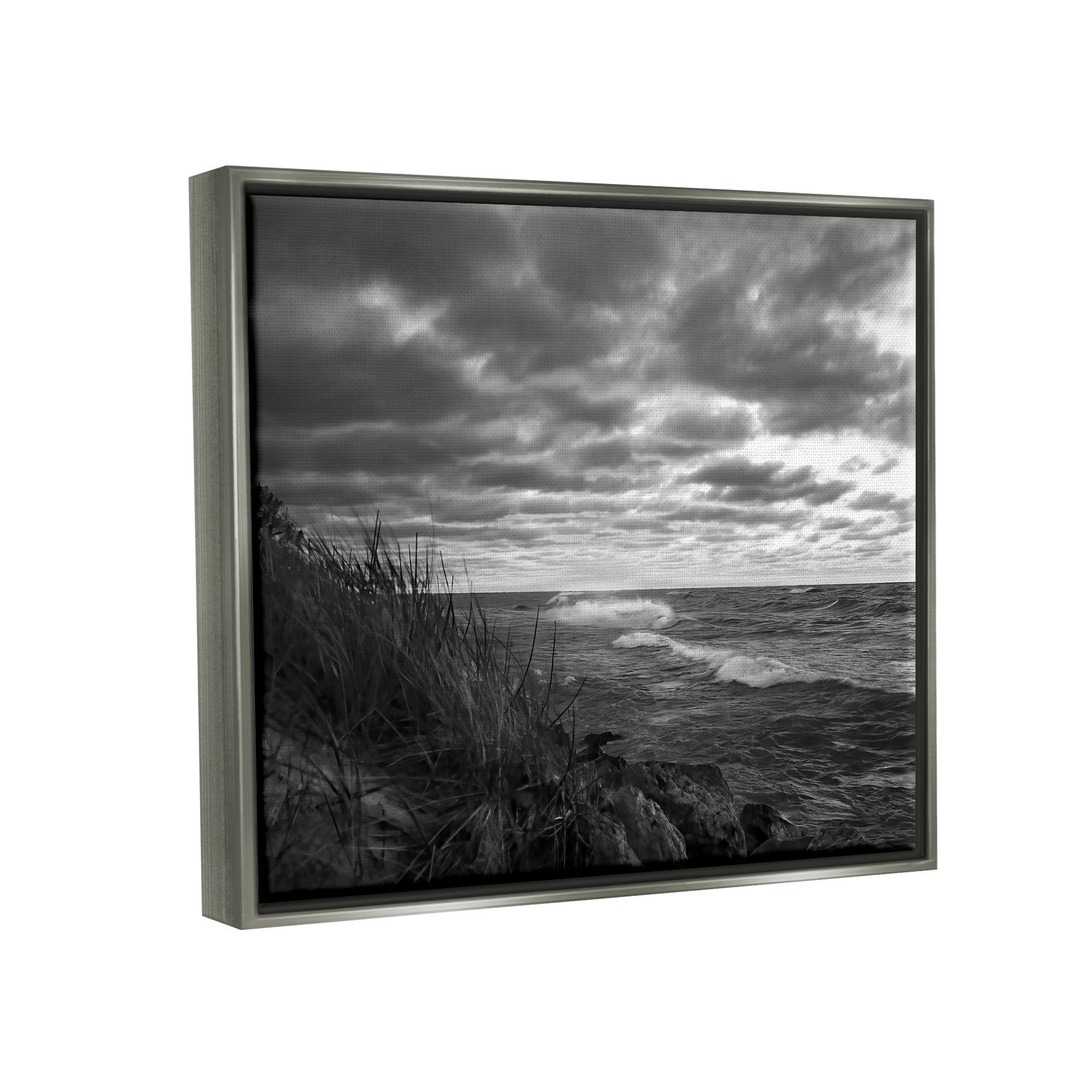 Stupell Industries Stormy Sea Photography Landscape Photography Gray Floater Framed Canvas Art Print Wall Art, 31 x 25