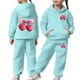 thumbnail image 2 of LRen Kids Sweatsuit Girls Valentines Bowknot Print Crew Neck Long Sleeve Active Hoodie Pullover Top and Long Sweatpants Set Lightweight Fall Kids 2pcs Outfits, 2 of 7