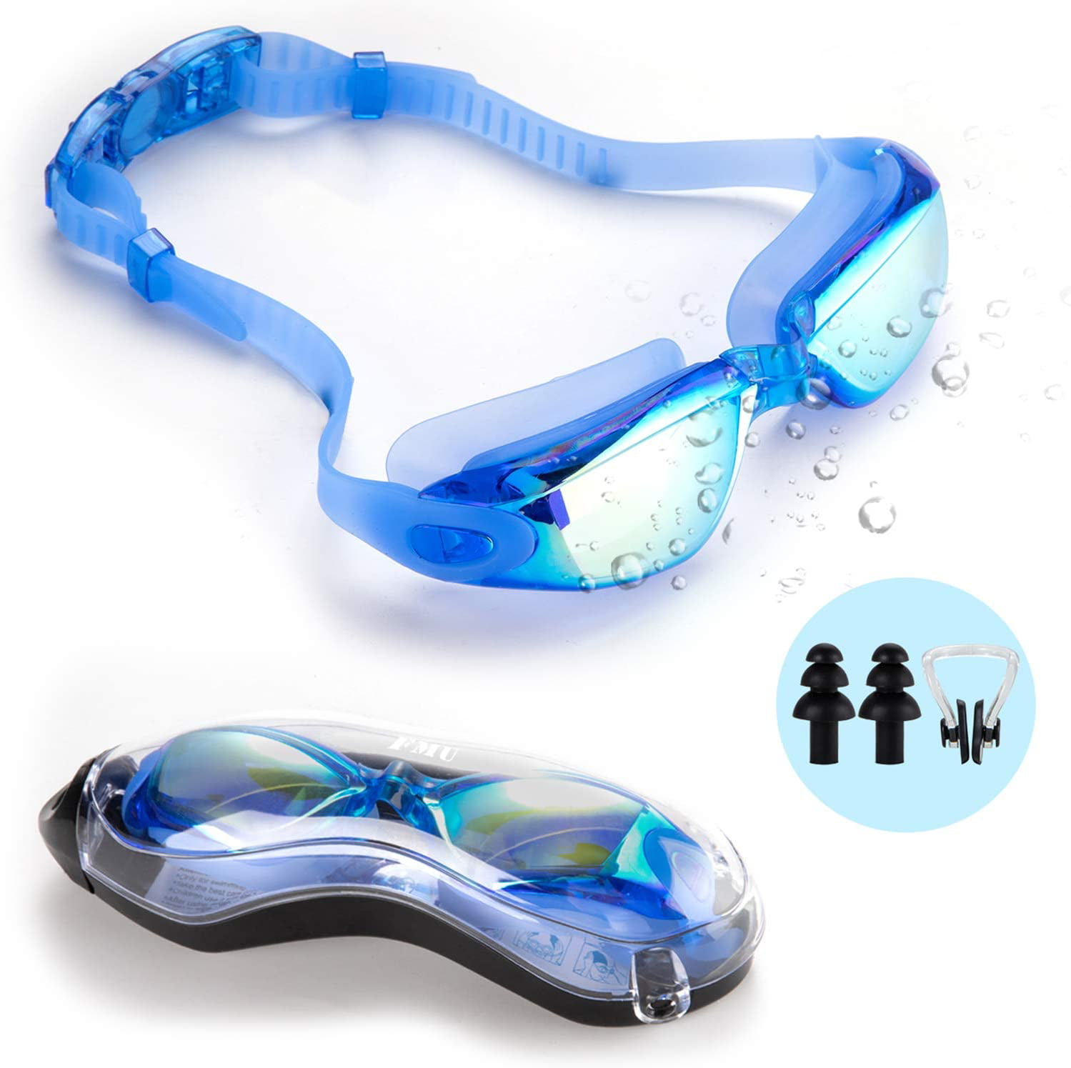 Adult Swim Goggles Anti-Fog 100% UV Protection No Leaking Triathlon Free Plugs 