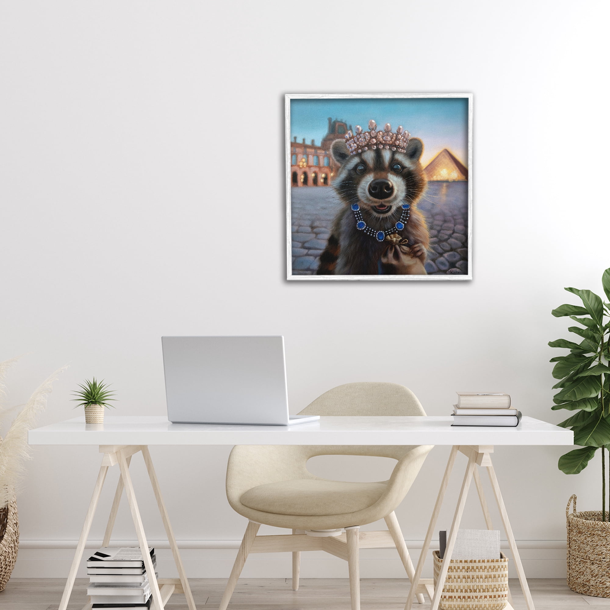 Stupell Industries Louvre Loot Raccoon White Framed Giclee Art, design by Lucia Heffernan