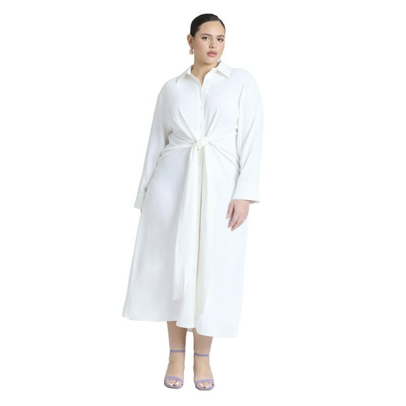 ELOQUII Women's Plus Size Tie Front Oversized Shirt Dress
